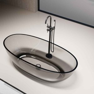 Wanna wolnostojąca transparentna 160 x 80 cm przezroczysta czarna korek chrom 3