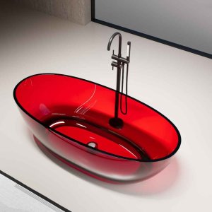 Wanna wolnostojąca transparentna 160 x 80 cm przezroczysta czerwona korek chrom 2