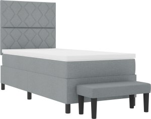 vidaXL łóżko z poprzeczką z materacem i ławeczką jasnoszare 100x200 cm tkanina 2