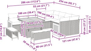 vidaXL 12-częściowy zestaw sofy ogrodowej z poduszkami polirattan akacja czarna 2