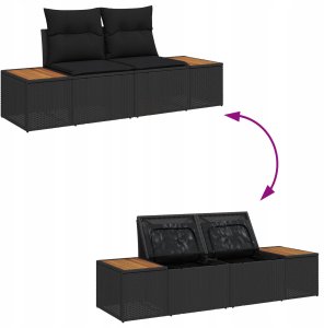 vidaXL Zestaw 8-członowy sofy ogrodowej z poduszkami Czarny Polirattan Akacja, 2-osobowa sofa ogrodowa z miejscem na przechowywanie i poduszkami Czarny Polirattan, Zestaw 3-częściowy do jadalni ogrodowej z poduszkami Czarny Polirattan Akacja 10