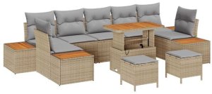 vidaXL 10-Częściowy Zestaw Sofy Ogrodowej z Poduszkami Beżowy Polirattan Akacja 2