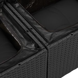 vidaXL Zestaw sof ogrodowych 9 części z poduszkami czarny polirattan akacja, Sofa ogrodowa 2-osobowa z przechowalnią i poduszkami czarny polirattan, Zestaw do jadalni ogrodowej 3 części z poduszkami czarny polirattan akacja 3