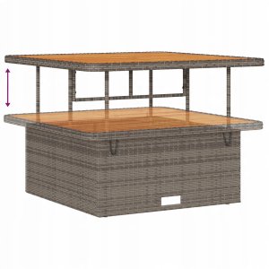 Zestaw 11-częściowy sof ogrodowych z poduszkami Szary Polirattan Akacja, 2-osobowa sofa ogrodowa z miejscem na przechowywanie i poduszkami Szary Polirattan, Zestaw jadalny ogrodowy 3-częściowy z poduszkami Szary Polirattan Akacja 10