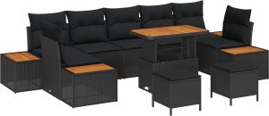 vidaXL 10-częściowy zestaw sof ogrodowych z poduszkami czarny polirattan akacja 2