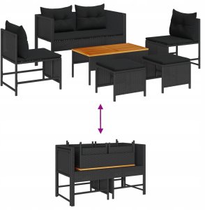 vidaXL Zestaw Sof Ogrodowych - Czarny Rattan, Drewno Średni Trwały 12