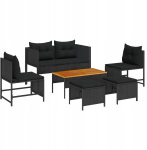 vidaXL Zestaw Sof Ogrodowych - Czarny Rattan, Drewno Średni Trwały 2