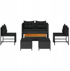 vidaXL Zestaw Sof Ogrodowych - Czarny Rattan, Drewno Średni Trwały 8