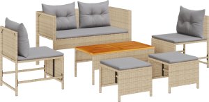 vidaXL Zestaw Sof Zewnętrznych Beżowy i Jasnoszary Rattan, Tkanina 2