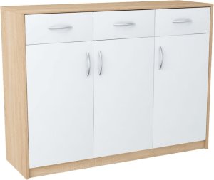 Duża Komoda do salonu, pokoju, Classic, 110x35x85 cm, dąb sonoma, biel, mat | TYLETEGOTU 1