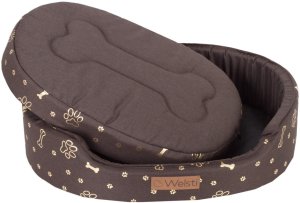 Owalne legowisko kojec dla psa Welsti brązowy złote kości i łapki XXL 100x80 wigofil 3