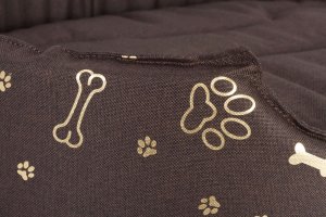 Owalne legowisko kojec dla psa Welsti brązowy złote kości i łapki XXL 100x80 wigofil 7