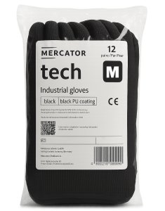 Rękawice Robocze MERCATOR Tech Black+Black PU - 12 Par (8 - M) 1