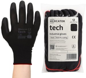 Rękawice Robocze MERCATOR Tech Black+Black PU - 12 Par (8 - M) 2