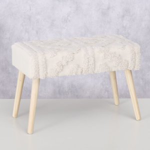 Ławka tapicerowana boho KADI z drewnianymi nogami, 60 x 32 x 41 cm 2