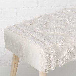 Ławka tapicerowana boho KADI z drewnianymi nogami, 60 x 32 x 41 cm 3