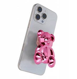 Stojak na telefon MIŚ - naklejany - różowy 2