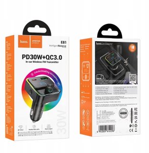 Ładowarka samochodowa Hoco USB A + USB C QC3.0 PD 30W z transmiterem E81 czarny 4