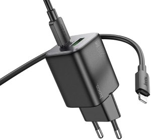 Ładowarka sieciowa do telefonu Hoco USB A + USB C QC PD 3A 20W + kabel USB C do Lightning N41 czarna 4