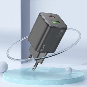 Ładowarka sieciowa do telefonu Hoco USB A + USB C QC PD 3A 20W + kabel USB C do Lightning N41 czarna 6