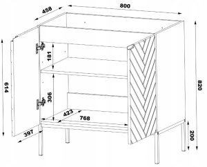 Kaszmirowa ryflowana szafka pod umywalkę 80 cm ASPEN-08 czarne nóżki 6