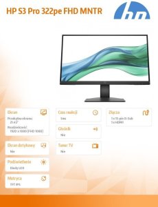 Monitor HP S3 Pro 322pe FHD MNTR EMEA-INTL English Loc-Euro plug monitor komputerowy 54,5 cm (21.4") 1920 x 1080 px LCD 6