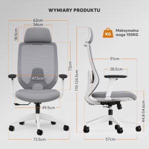 Krzesło biurowe SENSE7 Nakai Biało-szare 11