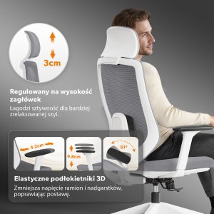 Krzesło biurowe SENSE7 Nakai Biało-szare 3