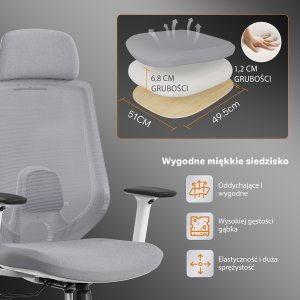 Krzesło biurowe SENSE7 Nakai Biało-szare 5