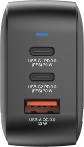Verbatim Mini GaN Charger 70W 2xUSB-C PD, 1xUSB-A QC 3.0 32229 3