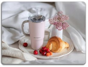 BUYDEEM Kubek termiczny ze słomką 700 ml, model DS57, kolor Pink 4