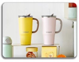 BUYDEEM Kubek termiczny ze słomką 700 ml, model DS57, kolor Pink 6