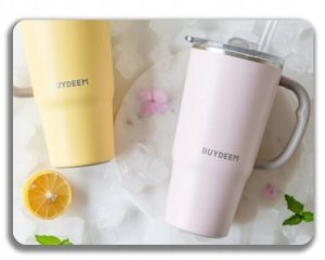 BUYDEEM Kubek termiczny ze słomką 700 ml, model DS57, kolor Pink 7