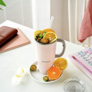 BUYDEEM Kubek termiczny ze słomką 700 ml, model DS57, kolor Pink 8