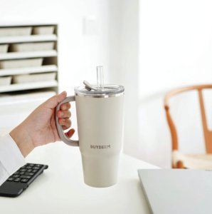 BUYDEEM Kubek termiczny ze słomką 700 ml, model DS57, kolor Oat White 2