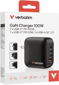 Verbatim Mini GaN Charger 100W 3xUSB-C PD, 1xUSB-A QC 3.0 32231 8