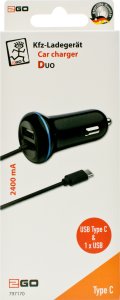 2GO USB-Kfz-Ladegerät 2400mA DUO Type C 3.1 + 1x USB schwarz 2