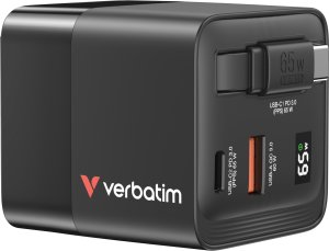 Verbatim, �adowarka GaN USB 3.0, USB C, szara, 65 W, wymienne wtyczki C, G, A, ze zintegrowanym kablem 1