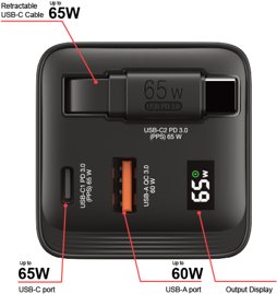 Verbatim, �adowarka GaN USB 3.0, USB C, szara, 65 W, wymienne wtyczki C, G, A, ze zintegrowanym kablem 8