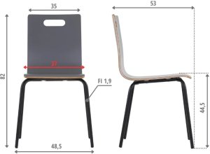Krzesło ze sklejki laminowanej WERDI A szare/czarne STEMA 9