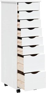 vidaXL Szafka na kółkach MOSS, z szufladami, biała, sosna 4