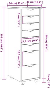 vidaXL Szafka na kółkach MOSS, z szufladami, biała, sosna 10