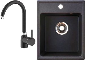Sink (49 x 44 x 16.5 cm), faucet and siphon set BRENOR ARGO, graphite color. 1