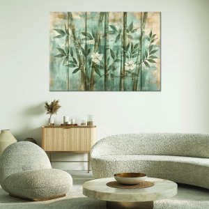 Feeby obraz na płótnie pędy bambusa z kwiatami na tle z fakturą 60x40 medium 2