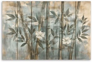 Feeby obraz na płótnie pędy bambusa z kwiatami na tle z fakturą 60x40 medium 3