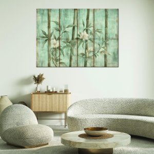 Feeby obraz na płótnie pędy bambusa z kwiatami na tle z fakturą 60x40 medium 2