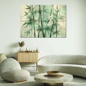 Feeby obraz na płótnie pędy bambusa z kwiatami na tle z fakturą 60x40 medium 2