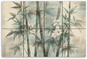 Feeby obraz na płótnie pędy bambusa z kwiatami na tle z fakturą 60x40 medium 3