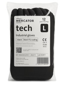 Rękawice Robocze MERCATOR Tech Black+Black PU - 12 Par (10 - XL) 12