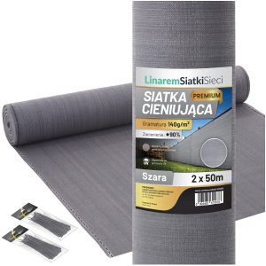 SIATKA CIENIUJĄCA 90% MASKUJĄCA 2x50m OSŁONA NA PŁOT OGRODZENIE SZARA +UV 1